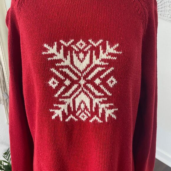 Coldwater Creek Vintage Red White Classic Snowflake Knitted Knit Sweater L - Picture 5 of 8